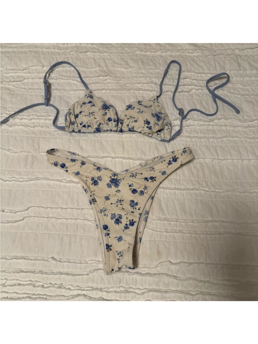 Hollister Blue and White Floral Bikini